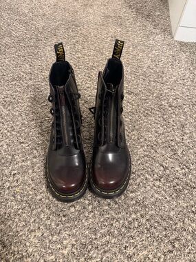 Dr. Martens Black to Burgundy Gradient Leather Zip Combat Boots